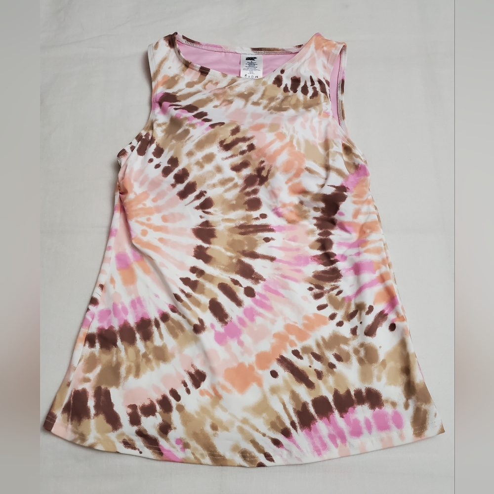 Lands End High Neck Tankini Swimsuit Top Tie Dye Pink Size 2 Built in Bra NWT